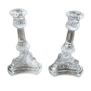 2 RARE 1980 Vintage Tiffany & Co Cut Crystal Baroque Dolphin Candlestick Holders